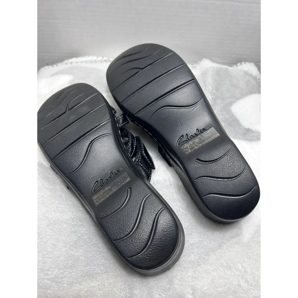 Clarks Bendables Black Leather‎ Strappy Wedge Sandals Women's Comfort Shoes 7M